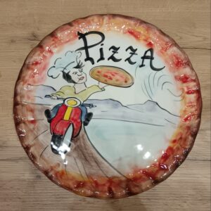 Kézzel festett kerámia pizzatányér 33cm átmérőjű
